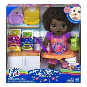 New in Box Talking Baby Alive Happy Hungry Baby Black Curly Hair Doll for Age 3+
